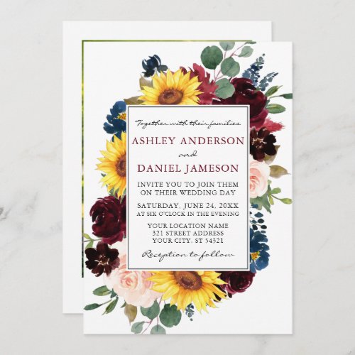Watercolor Mixed Floral Frame Photo Wedding Invitation