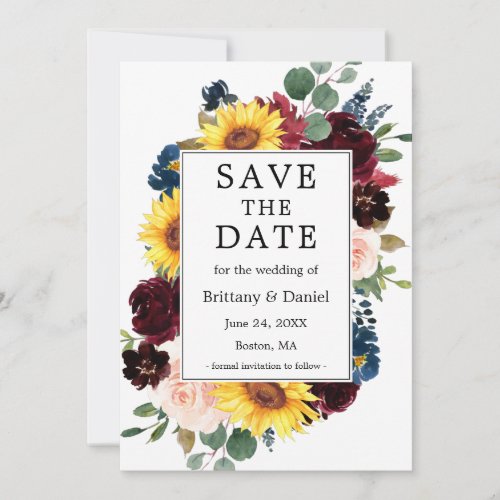 Watercolor Mixed Floral Frame Save The Date