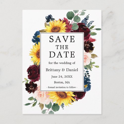 Watercolor Mixed Floral Frame Save The Date Announcement Postcard
