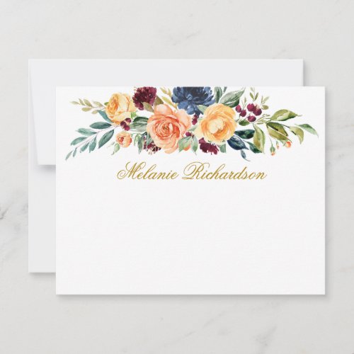 Watercolor Mixed Floral Gold Personalized Note Card