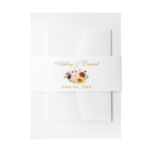 Watercolor Mixed Floral Gold Wedding Invitation Invitation Belly Band