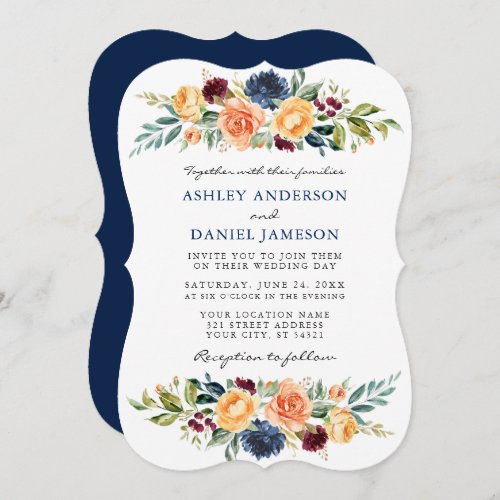 Watercolor Mixed Floral Greenery Blue Wedding Invitation