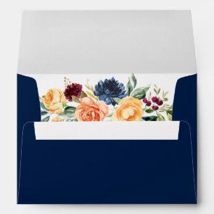 Watercolor Mixed Floral Greenery Wedding Blue Envelope