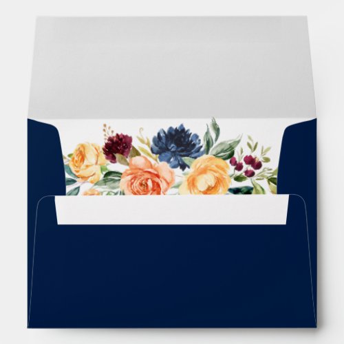 Watercolor Mixed Floral Greenery Wedding Blue Envelope