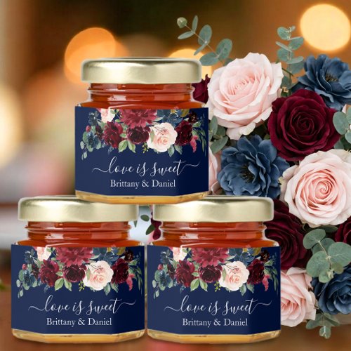Watercolor Mixed Floral Love Is Sweet Wedding Blue Honey Jar Favors