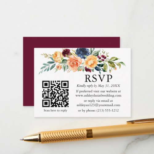 Watercolor Mixed Floral QR Wedding RSVP Enclosure Card