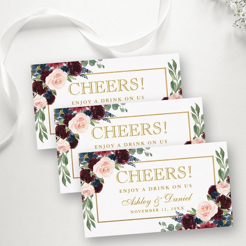 Watercolor Mixed Floral Wedding Drink Ticket Card