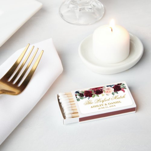 Watercolor Mixed Floral Wedding Gold Perfect Matchboxes