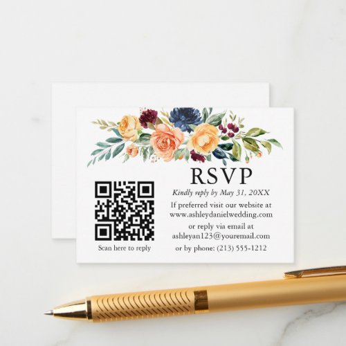 Watercolor Mixed Floral Wedding QR RSVP Enclosure Card