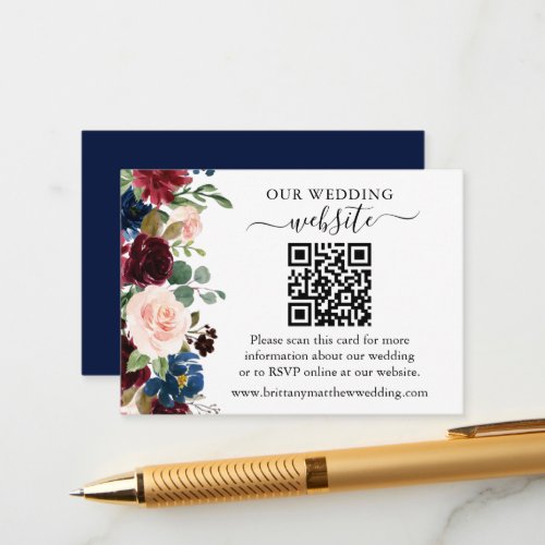 Watercolor Mixed Floral Wedding Website QR Enclosu Enclosure Card
