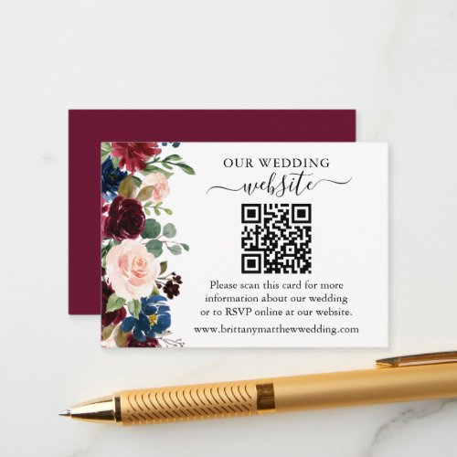 Watercolor Mixed Floral Wedding Website QR Enclosure Card