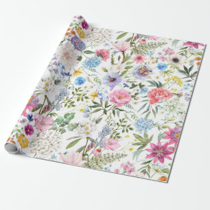 Watercolor Mixed Garden Flowers Wrapping Paper