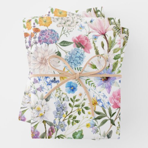 Watercolor Mixed Garden Flowers  Wrapping Paper Sheets