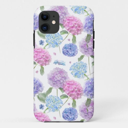 Watercolor Mixed Garden Hydrangea Flowers  iPhone 11 Case