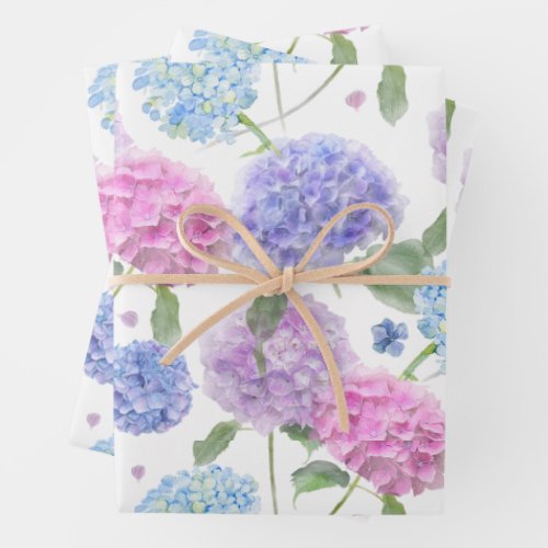 Watercolor Mixed Garden Hydrangea Flowers  Wrapping Paper Sheets