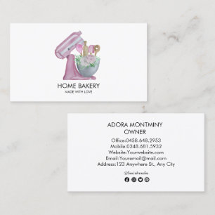 Watercolor Mixer and Flowers Baking  Business Card