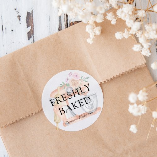 Watercolor Mixer Bakery Business Freshly Baked Cla Classic Round Sticker
