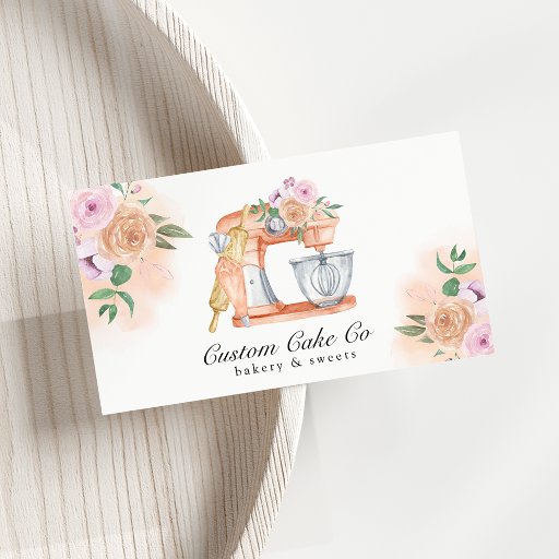 Customizable Watercolor Mixer Cake + Bakery Business Card