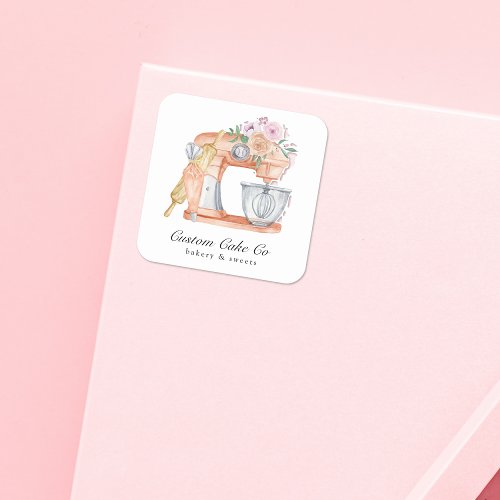 Watercolor Mixer Cake  Bakery Business Card Square Sticker