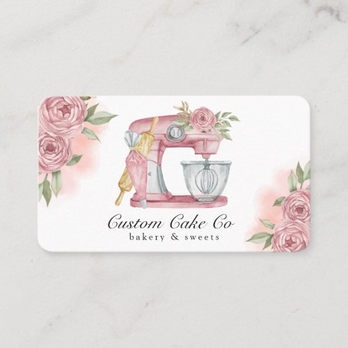 Watercolor Mixer Cake  Bakery Pink Business Card