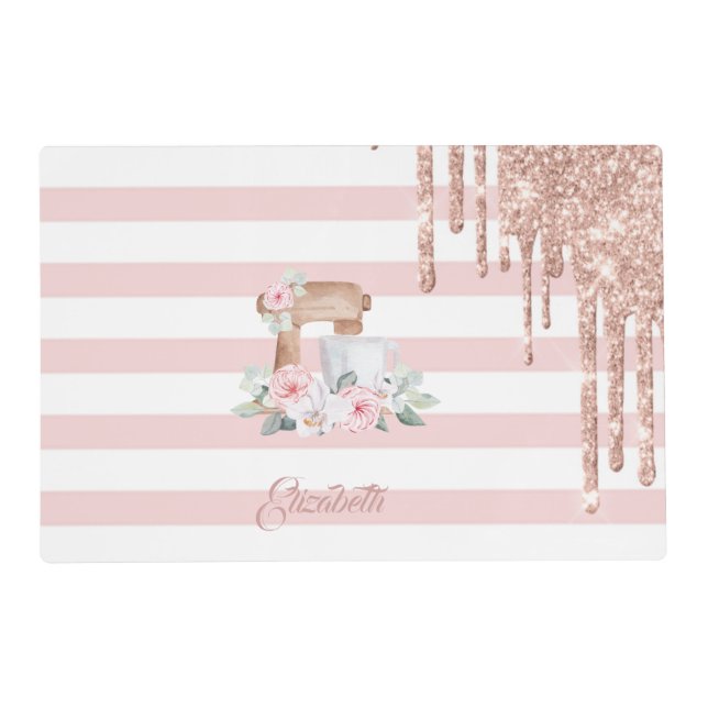 Watercolor Mixer,Flowers,Glitter Drips, Stripes   Placemat (Front)