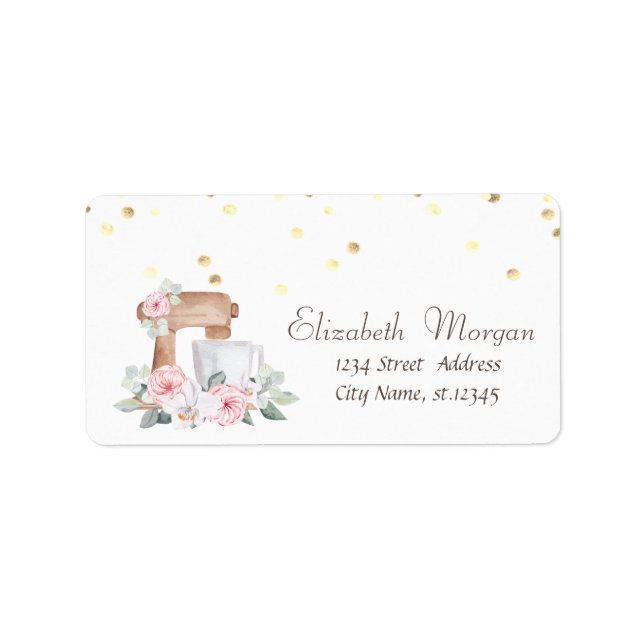 Watercolor Mixer Flowers Gold Confetti   Label (Front)