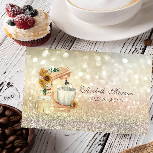 Watercolor Mixer Sunflowers Bokeh Bakery Business Card