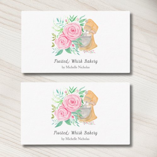 Watercolor Mixer With Roses Bakery Catering Business Card