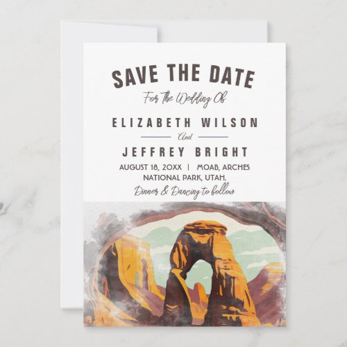 Watercolor Moab Arches Park Utah Save the Date Invitation