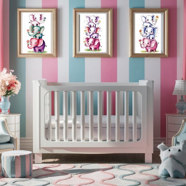 Watercolor modern 3 elephant with flower4 poster (Creator Uploaded)