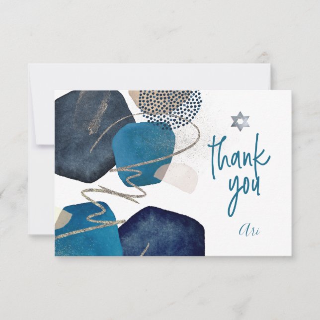 Watercolor Modern Abstract Mitzvah THANK YOU   Card (Front)