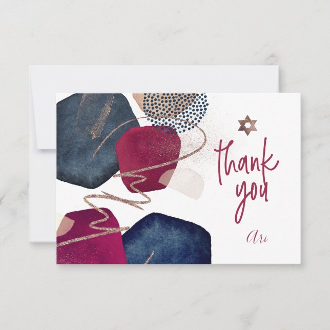 Watercolor Modern Abstract Mitzvah THANK YOU   Card (Front)