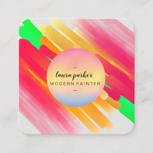 Watercolor Modern Abstract Paint Artist Girly Square Business Card