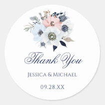 Watercolor Modern Anemone Flower Wedding Thank You Classic Round Sticker