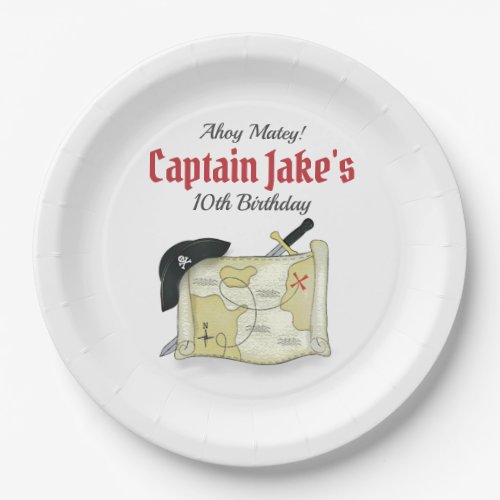 Watercolor Modern Birthday Boy Pirate Treasure Map Paper Plates