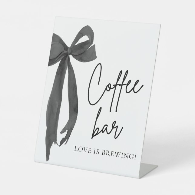 Watercolor Modern Black Bow Coffee Bar Sign (Front)