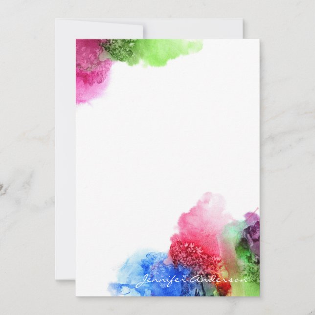 Watercolor Modern Blue Green Red Personalized Note Card (Front)