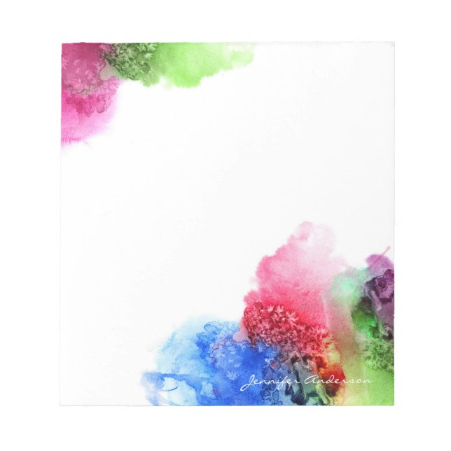Watercolor Modern Blue Green Red Personalized Notepad (Front)