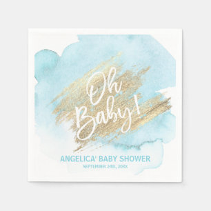 Watercolor Modern Blue Oh Baby Shower Boy Napkins