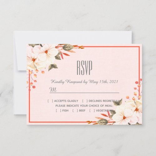 Watercolor Modern Blush Orange Floral Wedding RSVP Card