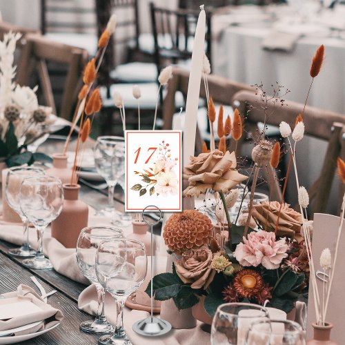 Watercolor Modern Blush Orange Floral Wedding Table Number