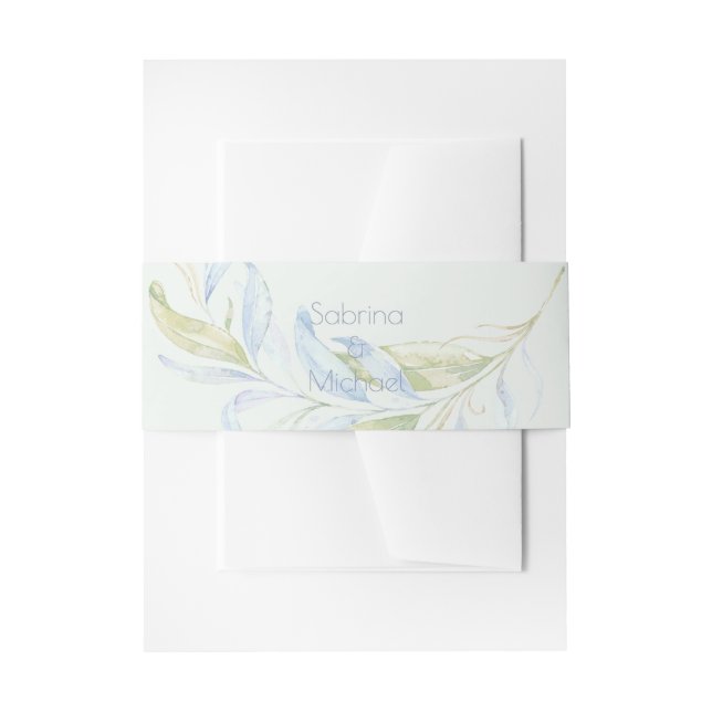 Watercolor Modern Boho Leafy Branches Invitation Belly Band (Front Example)