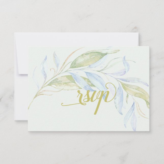 Watercolor Modern Boho Leafy Branches RSVP Card (Front)