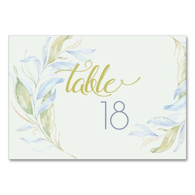 Watercolor Modern Boho Leafy Branches Table Number (Front)