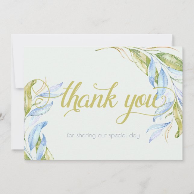 Watercolor Modern Boho Leafy Branches Thank You (Front)