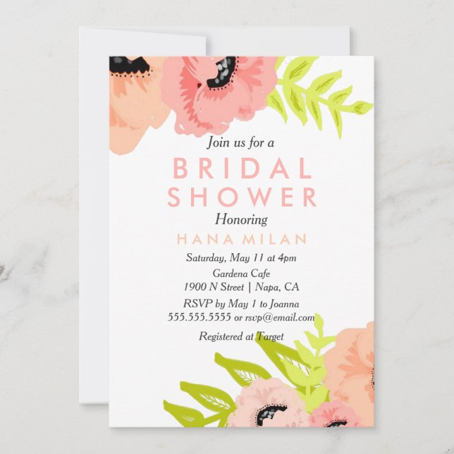Watercolor Modern Bridal Shower Invitation (Front)