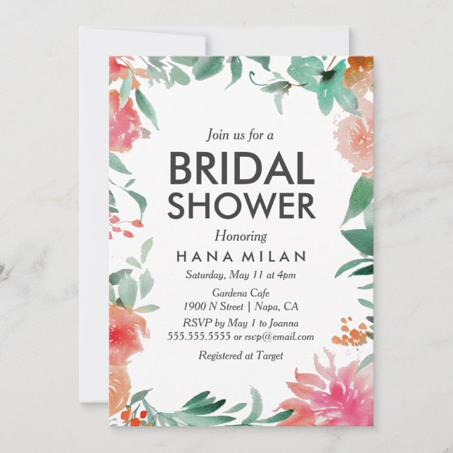 Watercolor Modern Bridal Shower Invitation (Front)