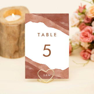 Watercolor Modern Burnt Orange Terracotta Wedding Table Number
