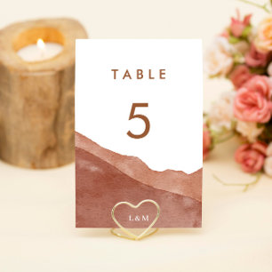 Watercolor Modern Burnt Orange Terracotta Wedding Table Number