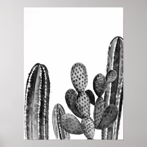 Watercolor Modern Cactus Southwest Black white Poster